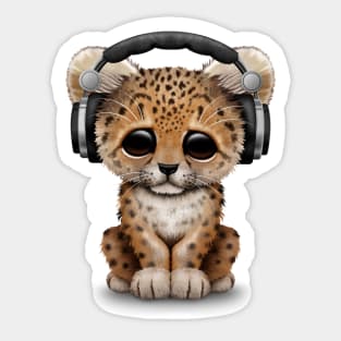 Cute Leopard Cub Dj Wearing Headphones Sticker